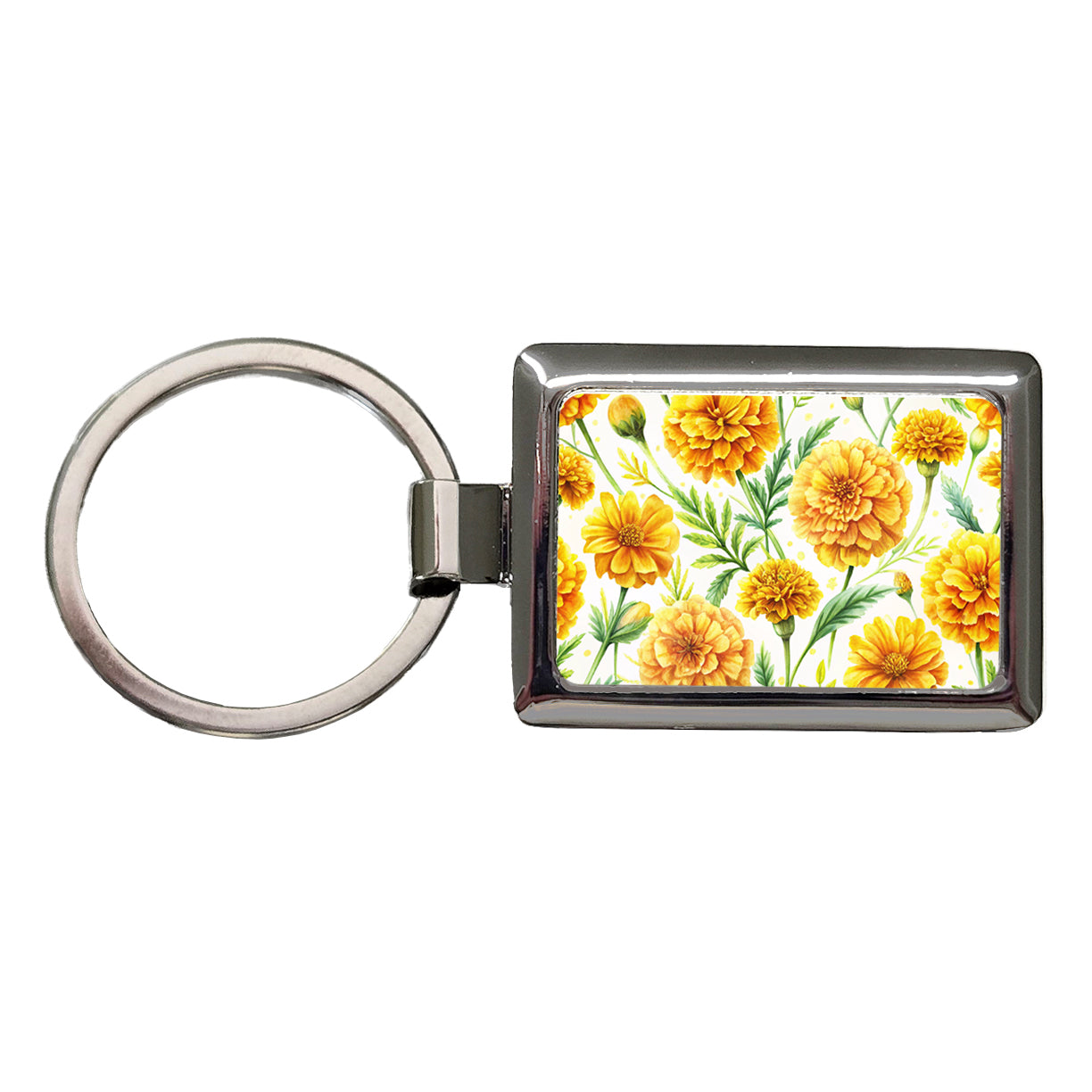 Yellow Marigolds Flowers Watercolor Rectangle Metal Keychain