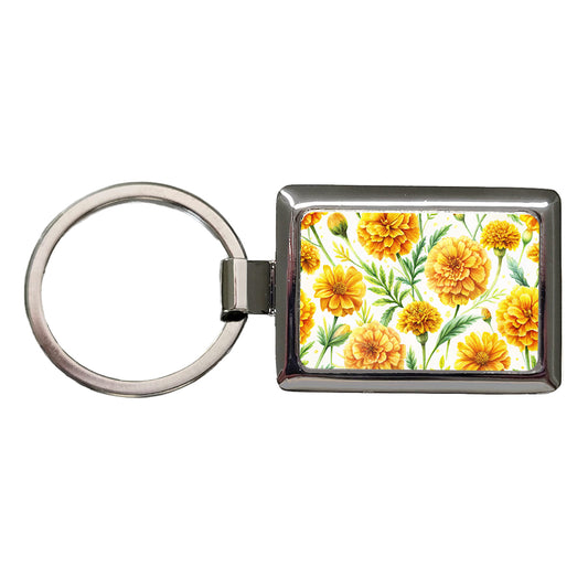 Yellow Marigolds Flowers Watercolor Rectangle Metal Keychain