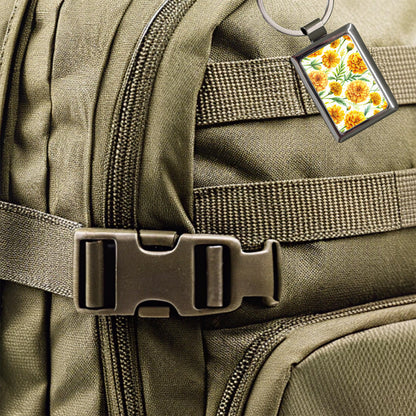 Yellow Marigolds Flowers Watercolor Rectangle Metal Keychain