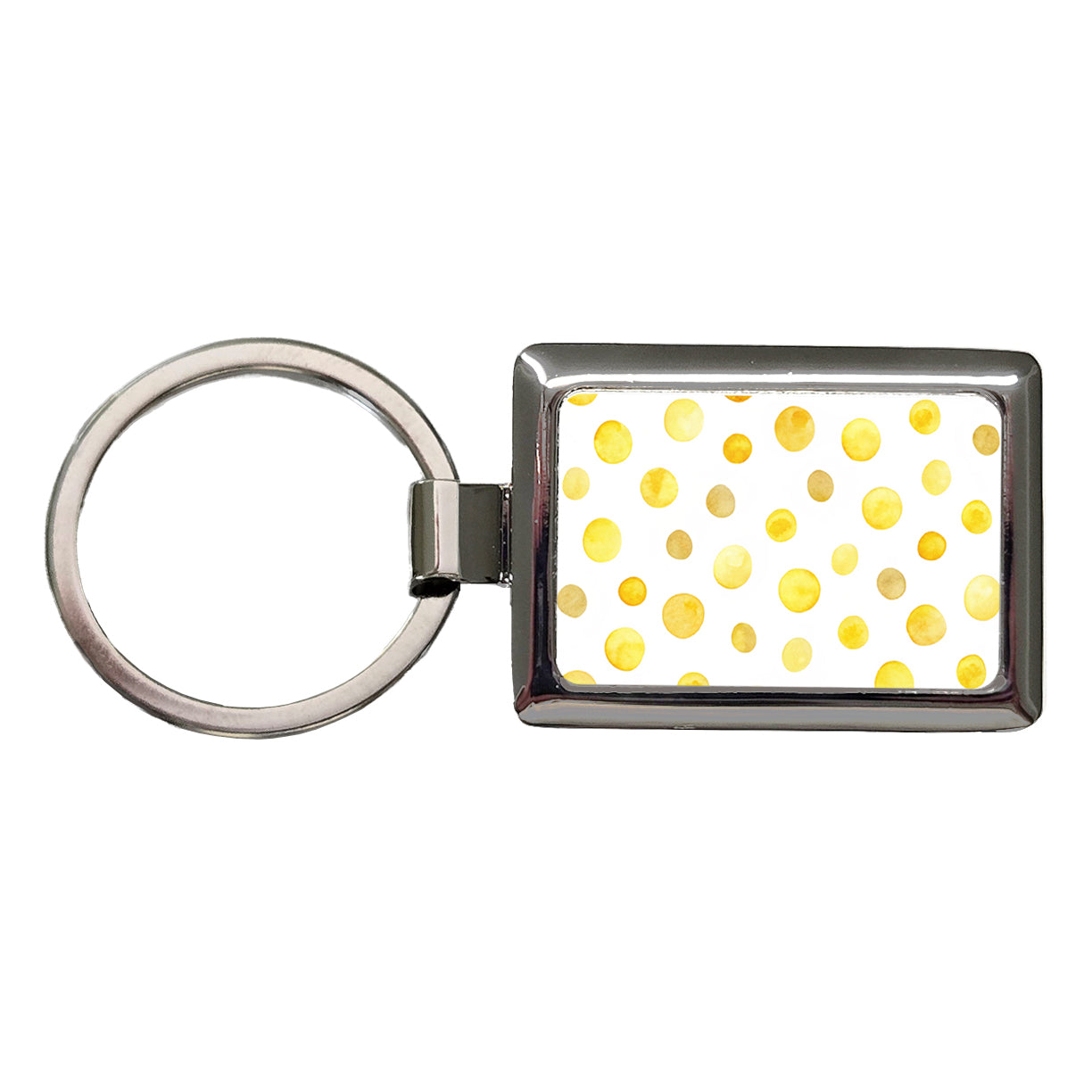 Yellow Polka Dots Fun White Background Rectangle Metal Keychain