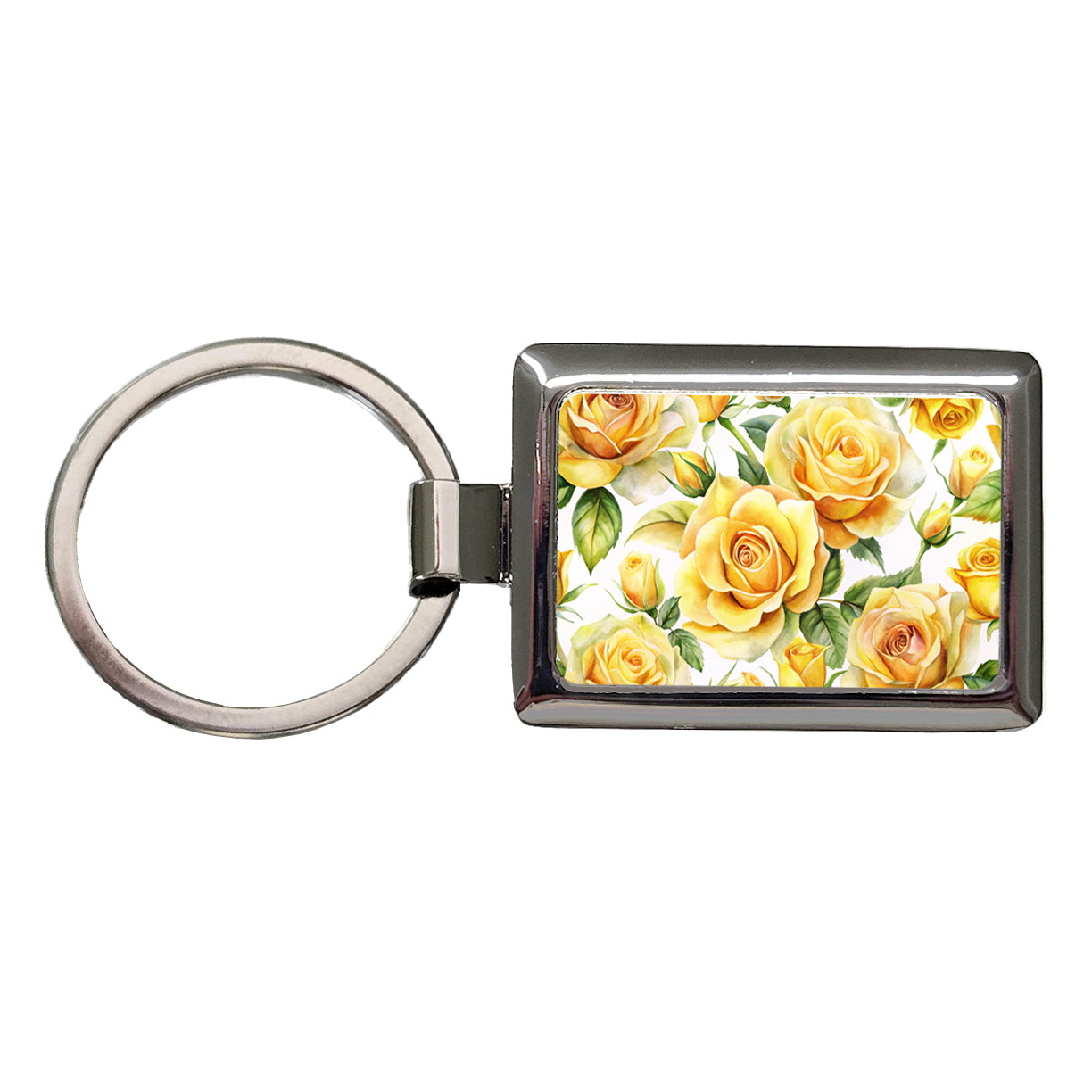 Yellow Roses Flowers Watercolor Rectangle Metal Keychain