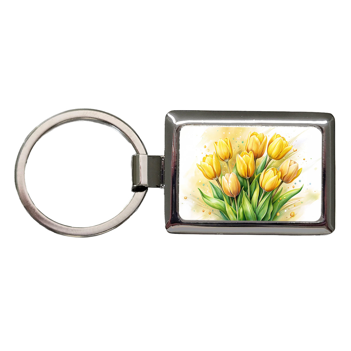Yellow Tulips Flowers Watercolor Rectangle Metal Keychain