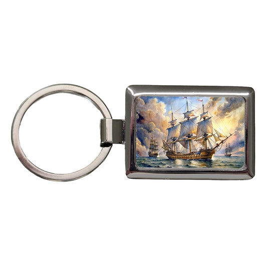 18th Century Sailing War Ship Of The Line Watercolor Rectangle Metal Keychain