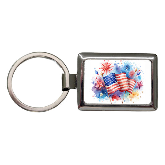 4th Of July Patriotic Independence Day Watercolor Rectangle Metal Keychain