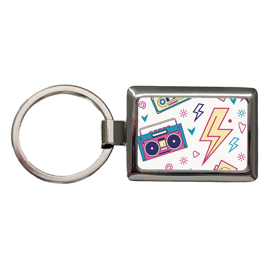 80's Eighties Theme Style Rectangle Metal Keychain