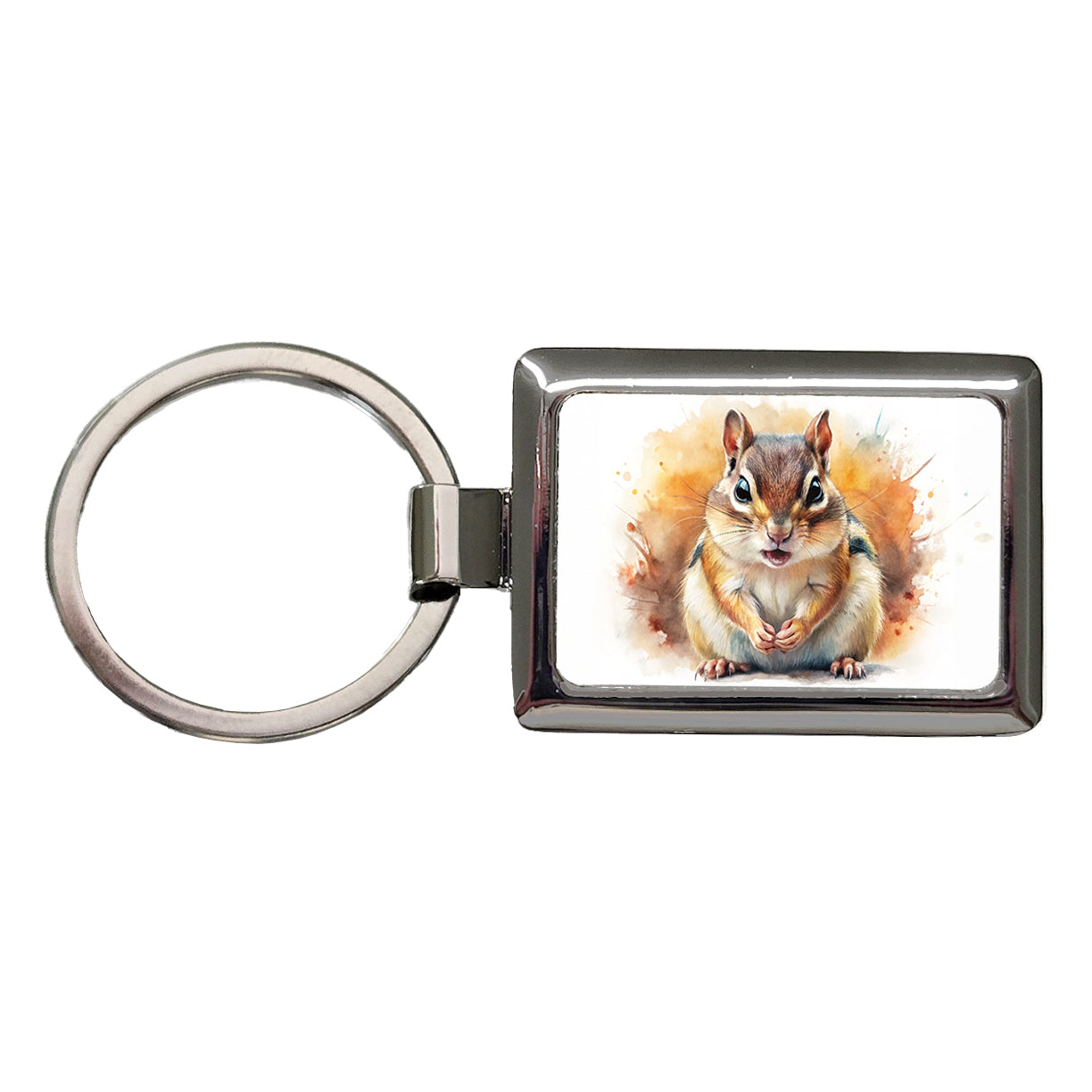 Angry Mad Chipmunk Watercolor Rectangle Metal Keychain