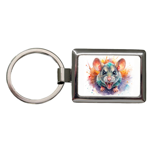 Angry Mad Mouse Watercolor Rectangle Metal Keychain