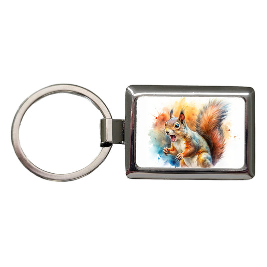Angry Mad Squirrel Watercolor Rectangle Metal Keychain