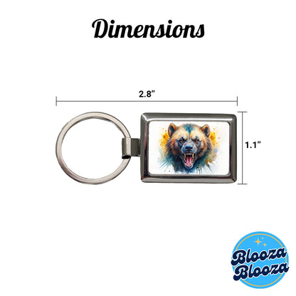 Angry Mad Wolverine Watercolor Rectangle Metal Keychain