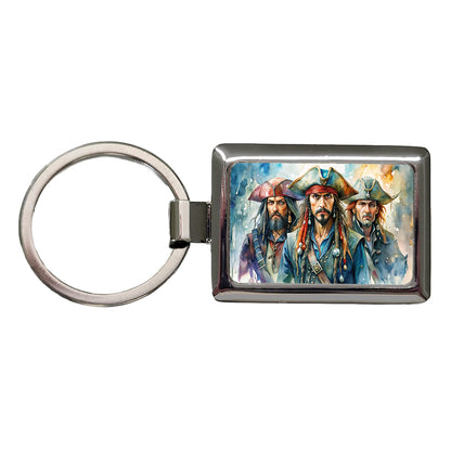 Angry Swashbuckling Pirates Watercolor Rectangle Metal Keychain