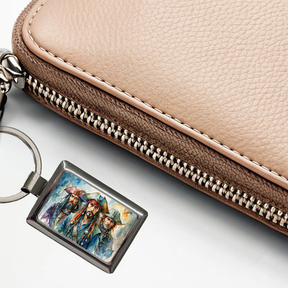 Angry Swashbuckling Pirates Watercolor Rectangle Metal Keychain