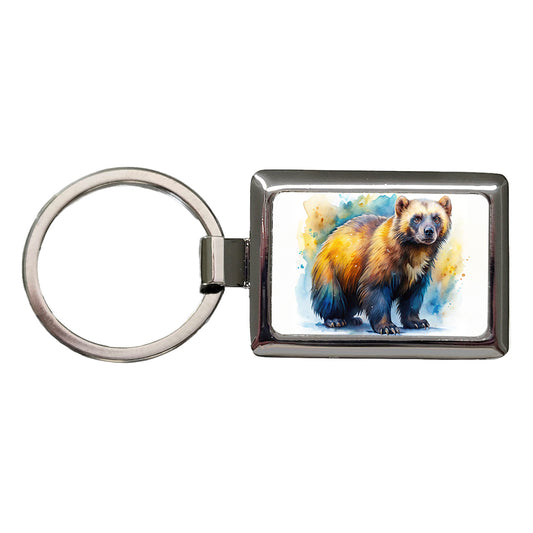 Animal Mad Wolverine Watercolor Rectangle Metal Keychain