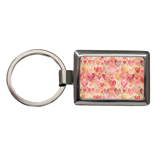 Antique Valentine's Day Hearts Pattern Rectangle Metal Keychain