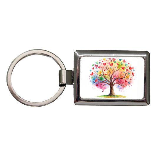 Autism Awareness Acceptance Tree With Hearts Watercolor Rectangle Metal Keychain