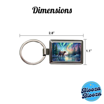 Bear And Northern Lights Watercolor Rectangle Metal Keychain