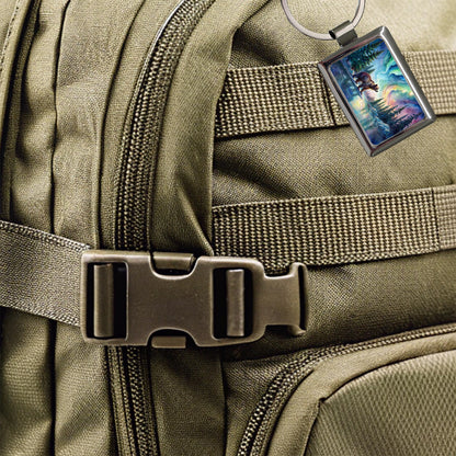 Bear And Northern Lights Watercolor Rectangle Metal Keychain