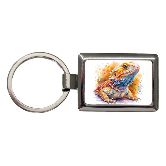 Bearded Dragon Lizard Reptile Watercolor Rectangle Metal Keychain