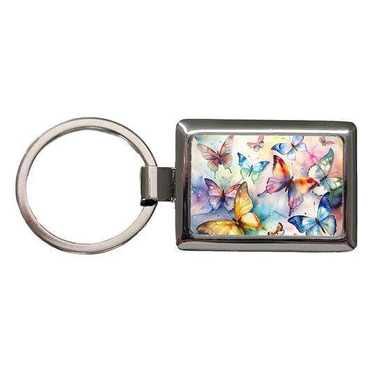 Beautiful Watercolor Colorful Butterflies Rectangle Metal Keychain