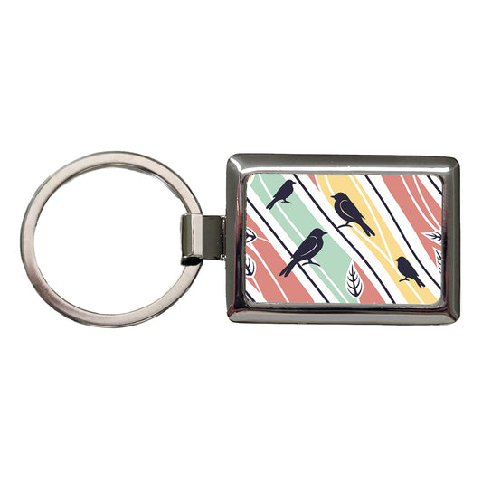 Birds And Trees Abstract Rectangle Metal Keychain