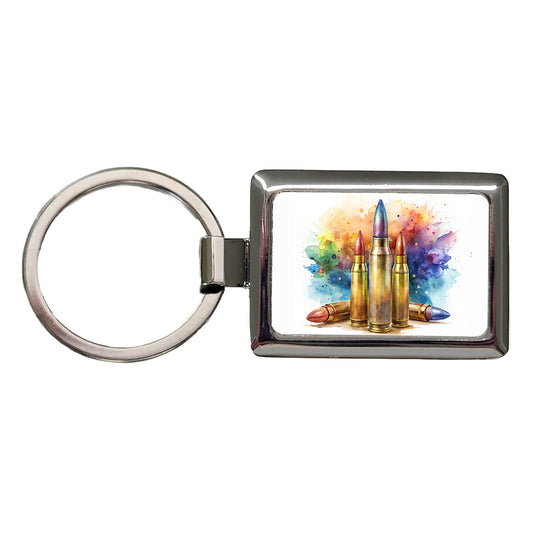 Bullets Watercolor Rectangle Metal Keychain