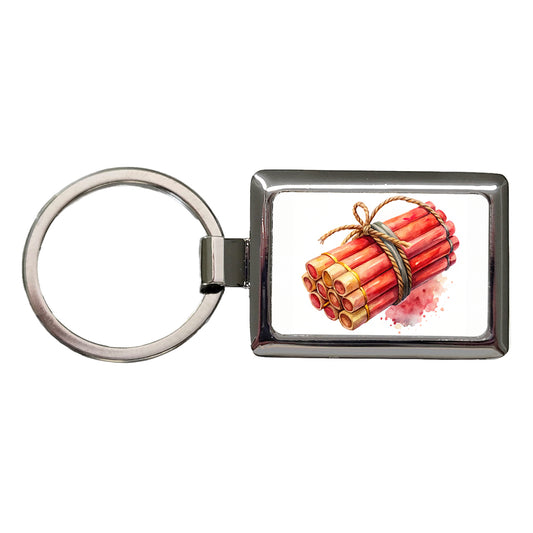 Bundle Of Sticks Of Dynamite Watercolor Rectangle Metal Keychain
