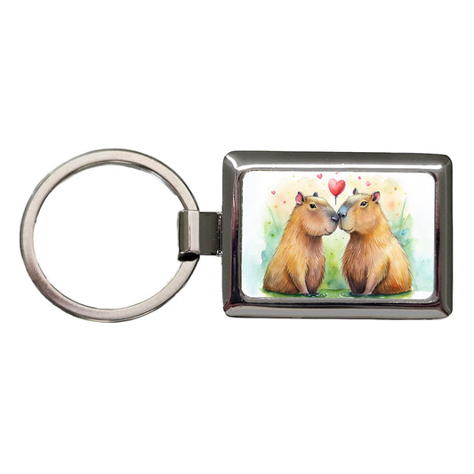 Capybaras In Love Valentine's Day Rectangle Metal Keychain