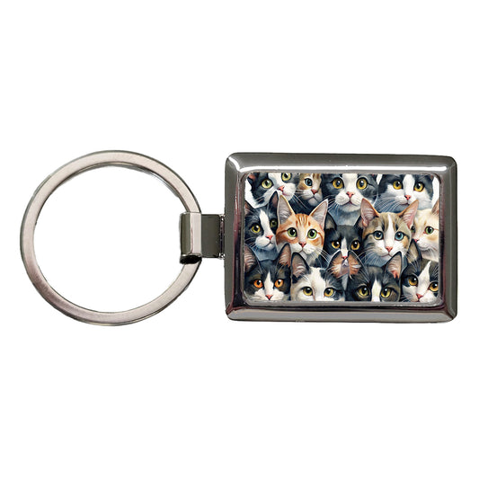 Cartoon Black And White Cats Rectangle Metal Keychain