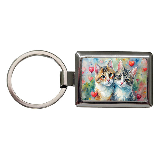 Cats In Love Valentine's Day Rectangle Metal Keychain