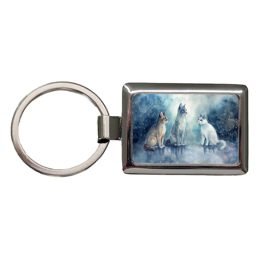 Cats In The Rain Rectangle Metal Keychain