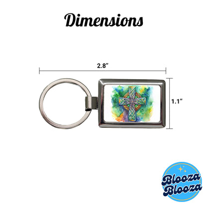 Celtic Christian Cross Watercolor Rectangle Metal Keychain
