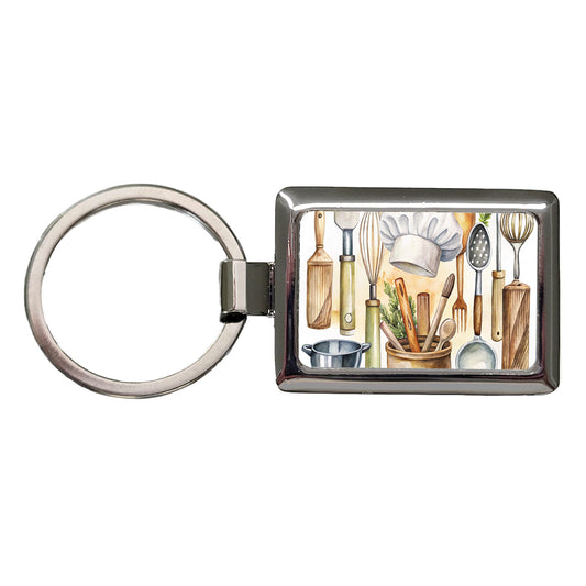 Chef's Baker's Tools Cooking Watercolor Rectangle Metal Keychain