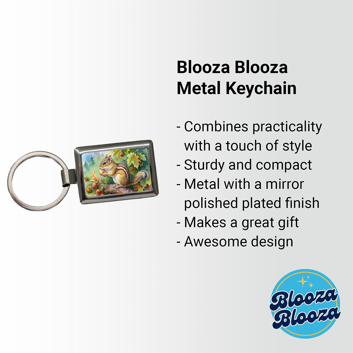 Chipmunk Eating Acorn In Tree Watercolor Rectangle Metal Keychain