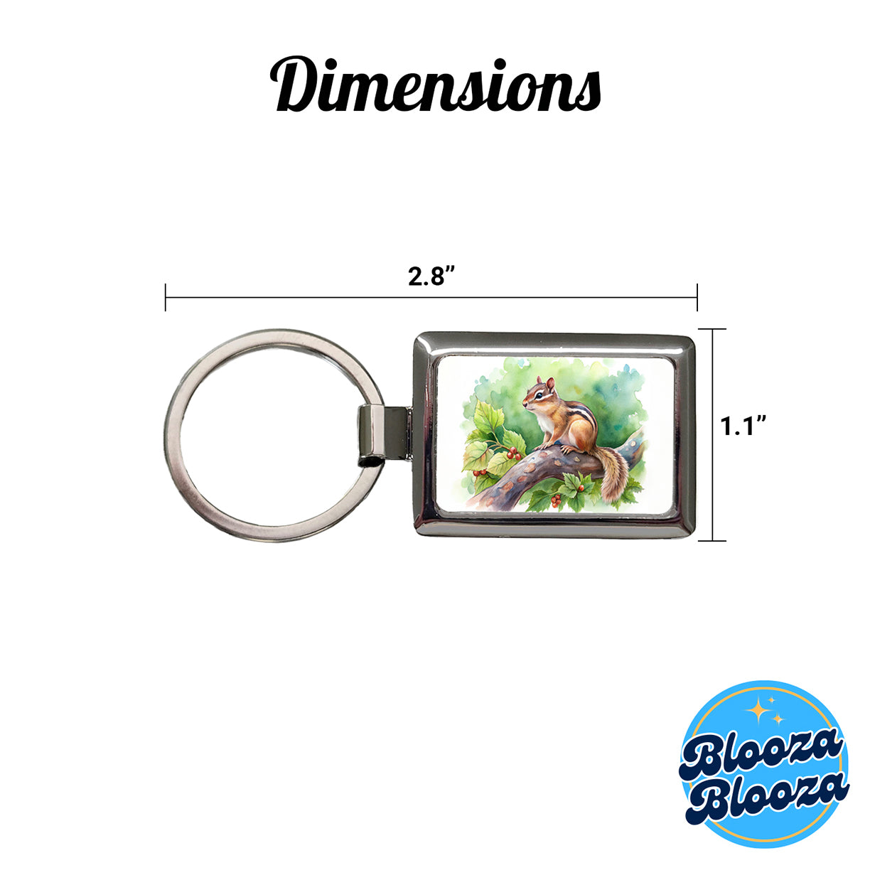 Chipmunk In Tree Watercolor Rectangle Metal Keychain