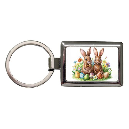 Chocolate Easter Bunnies Rabbits Cute Rectangle Metal Keychain