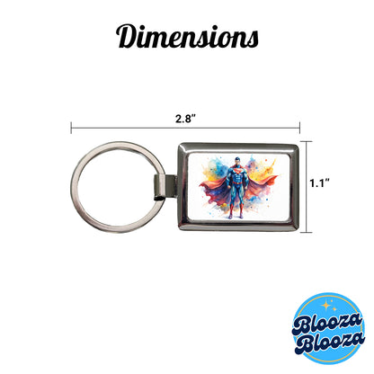 Classic Caped Superhero Watercolor Rectangle Metal Keychain