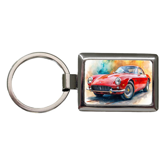 Classic Vintage Red Italian Sports Car Watercolor Rectangle Metal Keychain