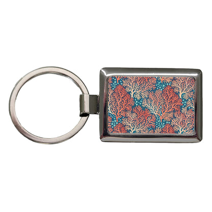 Coral Pattern Reef Ocean Rectangle Metal Keychain