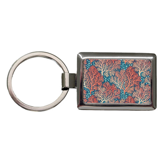 Coral Pattern Reef Ocean Rectangle Metal Keychain