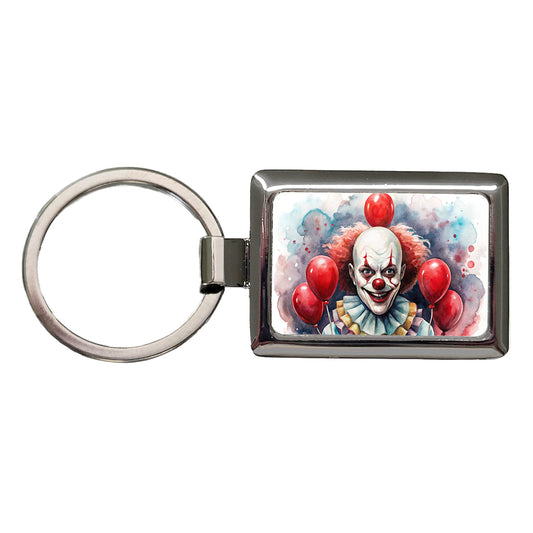 Creepy Scary Evil Clown With Red Balloons Watercolor Rectangle Metal Keychain