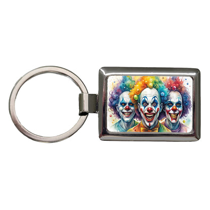 Creepy Scary Evil Killer Clowns Watercolor Rectangle Metal Keychain