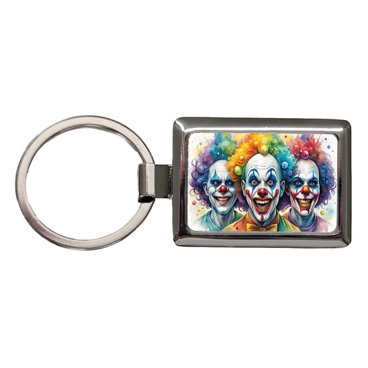 Creepy Scary Evil Killer Clowns Watercolor Rectangle Metal Keychain