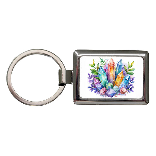 Crystal Geodes Mystical Healing Protection Watercolor Rectangle Metal Keychain