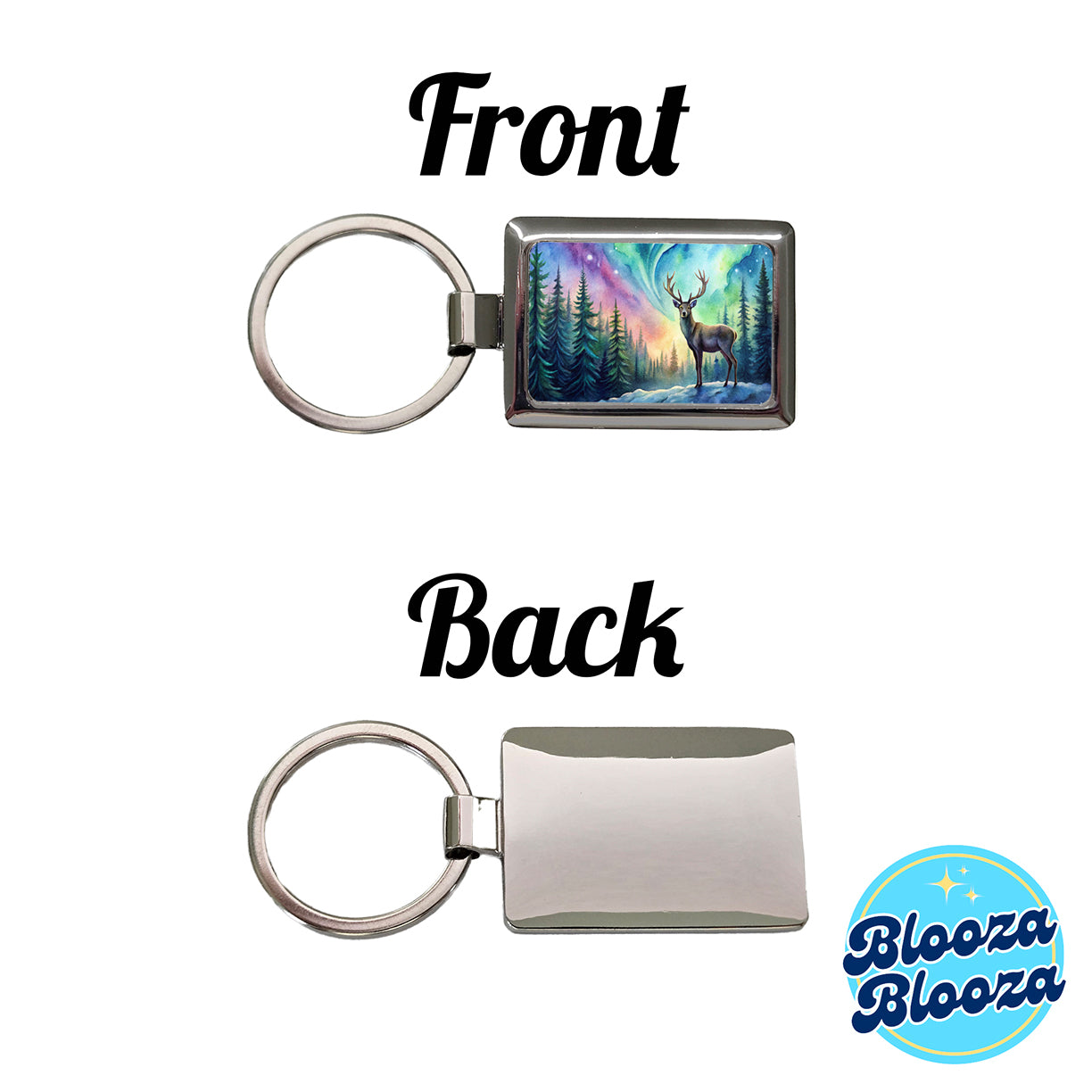 Deer And Northern Lights Watercolor Rectangle Metal Keychain