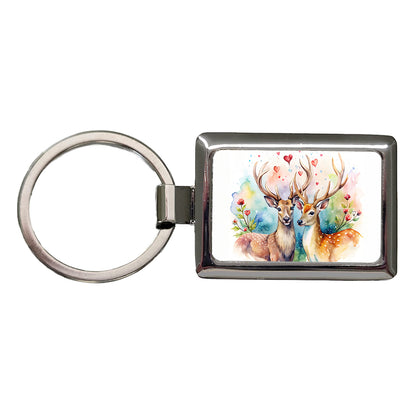 Deer In Love Valentine's Day Rectangle Metal Keychain