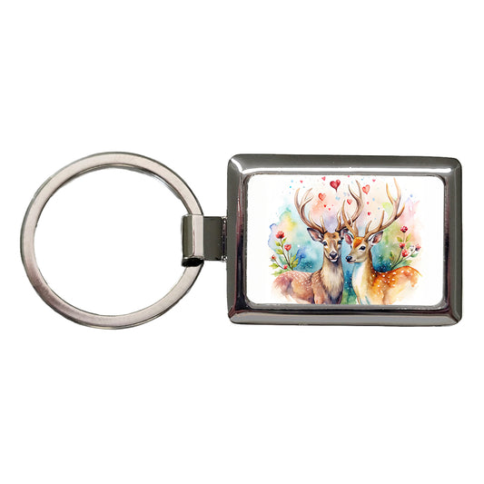 Deer In Love Valentine's Day Rectangle Metal Keychain