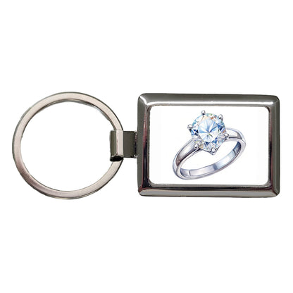 Diamond Ring Engagement Engaged Wedding Proposal Rectangle Metal Keychain