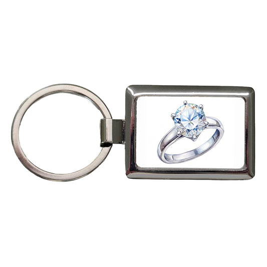 Diamond Ring Engagement Engaged Wedding Proposal Rectangle Metal Keychain