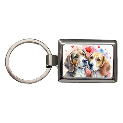 Dogs In Love Valentine's Day Beagles Rectangle Metal Keychain