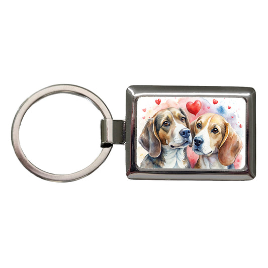Dogs In Love Valentine's Day Beagles Rectangle Metal Keychain
