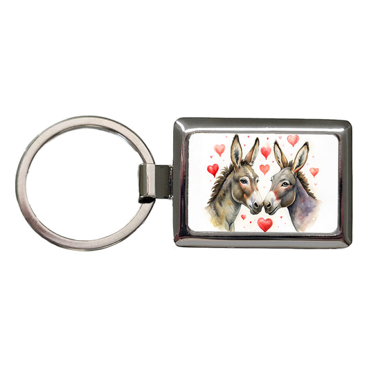 Donkeys In Love With Hearts Valentine's Day Rectangle Metal Keychain
